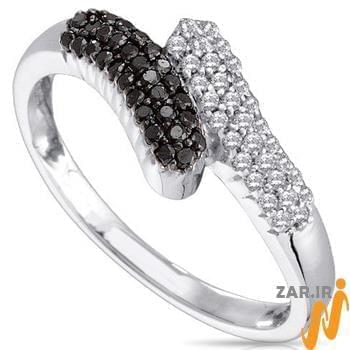 انگشتر زنانه الماس تراش برلیان سیاه و سفید با طلای سفید مدل: ring2072
