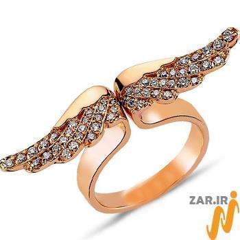 انگشتر زنانه الماس تراش برلیان با طلای رزگلد طرح بال فرشته مدل: ring2073