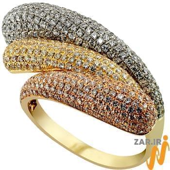 انگشتر زنانه الماس تراش برلیان با طلای زرد، سفید و رزگلد مدل: ring2077