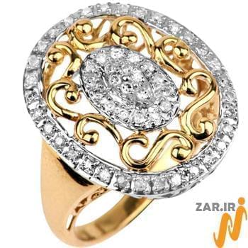 انگشتر زنانه الماس تراش برلیان با طلای زرد و سفید مدل: ring2078
