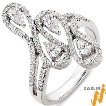 انگشتر زنانه الماس تراش اشک و برلیان با طلای سفید مدل: ring2080