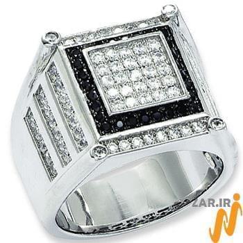 انگشتر مردانه جواهر با نگین الماس تراش برلیان سیاه و سفید: مدل rgm1429
