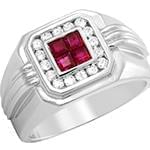 انگشتر مردانه جواهر با نگین الماس تراش برلیان و یاقوت قرمز: مدل rgm1435