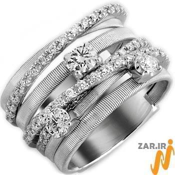 انگشتر زنانه جواهر با نگین الماس تراش برلیان و طلای سفید مدل: ring2091