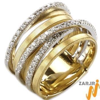 انگشتر زنانه جواهر با نگین الماس تراش برلیان و طلای زرد و سفید مدل: ring2092