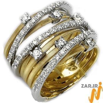 انگشتر زنانه جواهر با نگین الماس تراش برلیان و طلای زرد و سفید مدل: ring2093