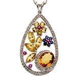 آویز جواهر با نگین سیترین، یاقوت کبود، یاقوت قرمز و برلیان مدل: npdf12948