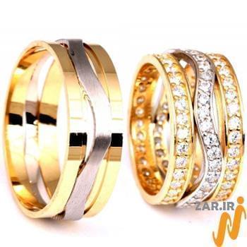 حلقه ست ازدواج طلای دو رنگ با نگین الماس تراش برلیان مدل: srd1326