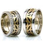 حلقه ست ازدواج طلا طرح ترک با نگین الماس تراش برلیان مدل: srd1327