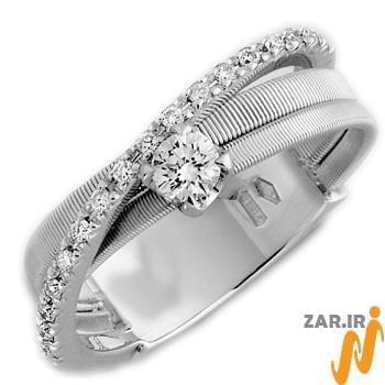 انگشتر زنانه جواهر با نگین الماس تراش برلیان و طلای سفید مدل: ring2085