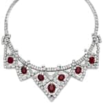 گردنبند طلا با نگین یاقوت قرمز و الماس تراش باگت و برلیان مدل: ndf1294