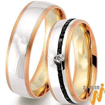 مدل ست حلقه جواهر با نگین الماس تراش برلیان سیاه و سفید 