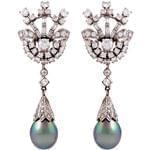 گوشواره جواهر مروارید و الماس تراش برلیان و باگت مدل: edf1279