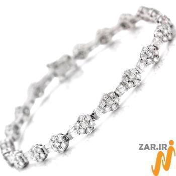 دستبند الماس تراش برلیان و باگت با طلای سفید طرح فلاور مدل: bgd2046