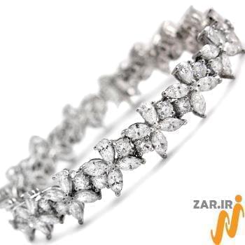 دستبند الماس تراش برلیان و مارکیز با طلای سفید طرح فلاور مدل: bgd2048