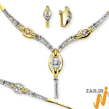 سرویس جواهر الماس تراش برلیان با طلای زرد و سفید طرح عروس مدل: bset2146 