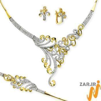 سرویس جواهر الماس تراش برلیان با طلای زرد و سفید طرح عروس مدل: bset2148