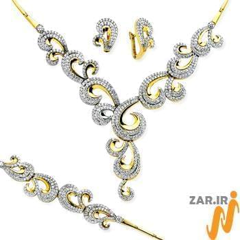 سرویس جواهر الماس تراش برلیان با طلای زرد و سفید طرح عروس مدل: bset2154