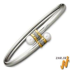 دستبند النگویی طلا زرد و سفید با نگین مروارید مدل:bdf1042