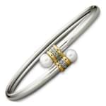 دستبند النگویی طلا زرد و سفید با نگین مروارید مدل:bdf1042