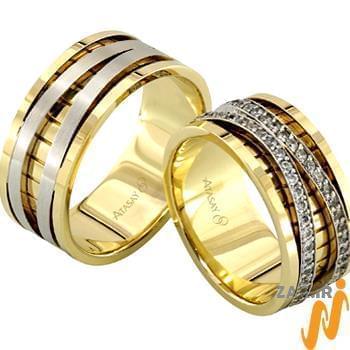 ست حلقه عروسی طلا زرد و سفید با نگین برلیان مدل: srd1096