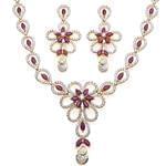 سرویس طلا و جواهر با نگین الماس تراش برلیان و یاقوت قرمز طرح فلاور مدل: bset2166