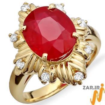 انگشتر جواهر زنانه یاقوت قرمز و الماس تراش برلیان: مدل rgf1382