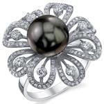 انگشتر جواهر زنانه مروارید و الماس تراش برلیان طرح فلاور: مدل rgf1388