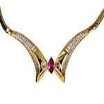 گردنبند جواهر با نگین یاقوت قرمز و الماس تراش برلیان مدل: ndf1299