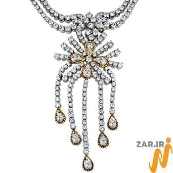 گردنبند جواهر با نگین الماس تراش برلیان و طلای زرد و سفید مدل: ndf1308