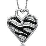 آویز الماس تراش برلیان سیاه و سفید با طلای سفید طرح قلب مدل: pdb2091