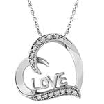 آویز الماس تراش برلیان با طلای سفید طرح قلب love مدل: pdb2095