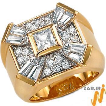 انگشتر جواهر با نگین الماس تراش پرنس، باگت و برلیان طرح رجال: مدل rgm1397