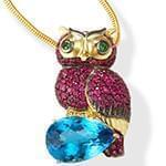 آویز جواهر با نگین توپاز، زمرد، یاقوت قرمز طرح جغد مدل: npdf1251