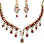 سرویس جواهر طلا سفید با نگین یاقوت و الماس تراش برلیان و باگت مدل: bset20177