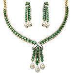 سرویس جواهر طلا سفید با نگین زمرد و الماس تراش برلیان و باگت مدل: bset2178