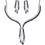 سرویس جواهر طلا سفید با نگین یاقوت کبود و الماس تراش برلیان و باگت مدل: bset2179