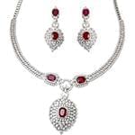 سرویس جواهر طلا سفید با نگین یاقوت قرمز و الماس تراش برلیان مدل: bset21800