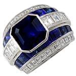 انگشتر جواهر طلا سفید با نگین الماس برش باگت و یاقوت کبود : مدل rgn3011