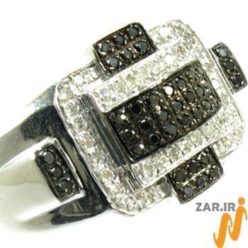 انگشتر جواهر با نگین الماس تراش برلیان سیاه و سفید طرح رجال: مدل rgm1406