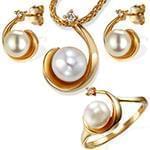 نیم ست آویز و گوشواره و انگشتر با نگین مروارید و الماس تراش برلیان مدل: hsdf1271