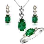 نیم ست آویز و گوشواره و انگشتر با نگین زمرد و الماس تراش برلیان مدل: hsdf1279