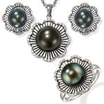 نیم ست آویز و گوشواره و انگشتر با نگین مروارید و برلیان طرح فلاور مدل: hsdf1281