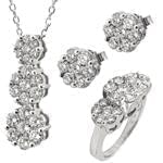 نیم ست گوشواره و آویز و حلقه الماس تراش برلیان طرح فلاور: مدل hdset2027