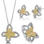 نیم ست گوشواره، آویز و انگشتر الماس تراش برلیان طرح پروانه: مدل hdset2030