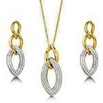 نیم ست گوشواره و آویز الماس تراش برلیان با طلای زرد و سفید : مدل hdset2034