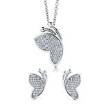 نیم ست گوشواره و آویز الماس تراش برلیان طرح پروانه: مدل hdset2035