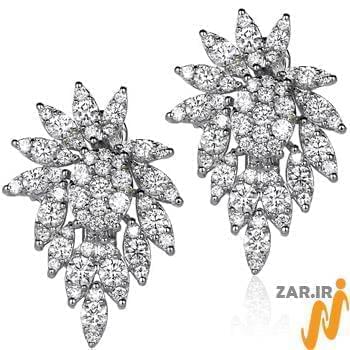 گوشواره جواهر الماس تراش برلیان با طلای سفید مدل: ebf2070