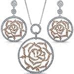 نیم ست گوشواره و آویز الماس تراش برلیان طرح فلاور: مدل hdset2055