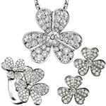 نیم ست انگشتر، گوشواره و آویز الماس تراش برلیان طرح فلاور: مدل hdset2057